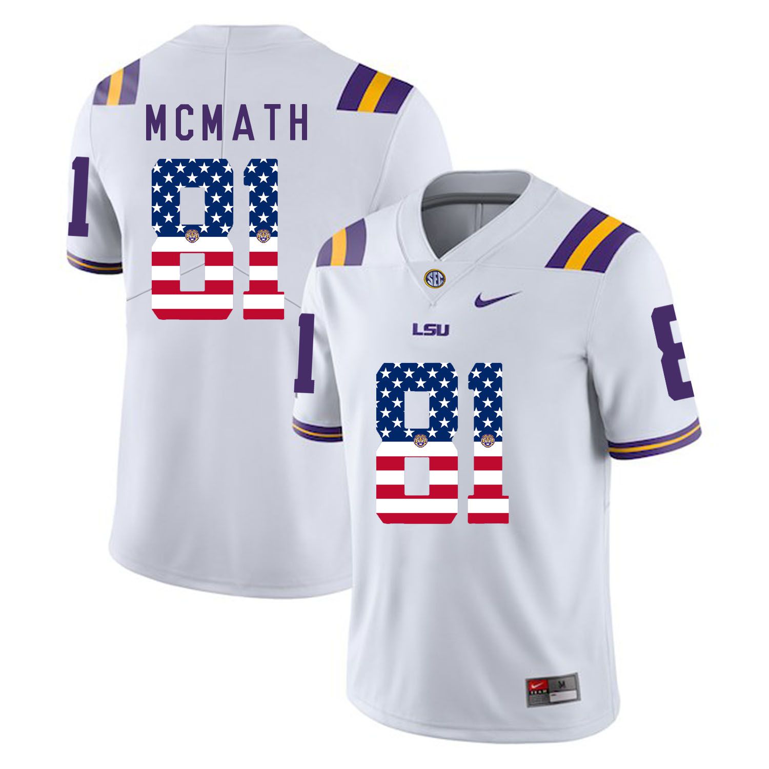 Men LSU Tigers #81 Mcmath White Flag Customized NCAA Jerseys->customized ncaa jersey->Custom Jersey